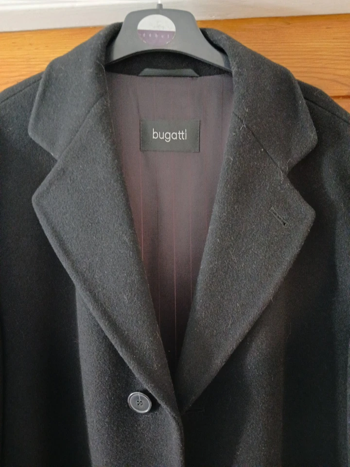 Bugatti Mens Long Coat 42R Superfine Wool Cashmere Black Overcoat  - image 2 of 4