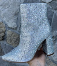 NEW Silver Rhinestone Ankle Boots Size 7.5 Sparkly Glam Concert Festival Party