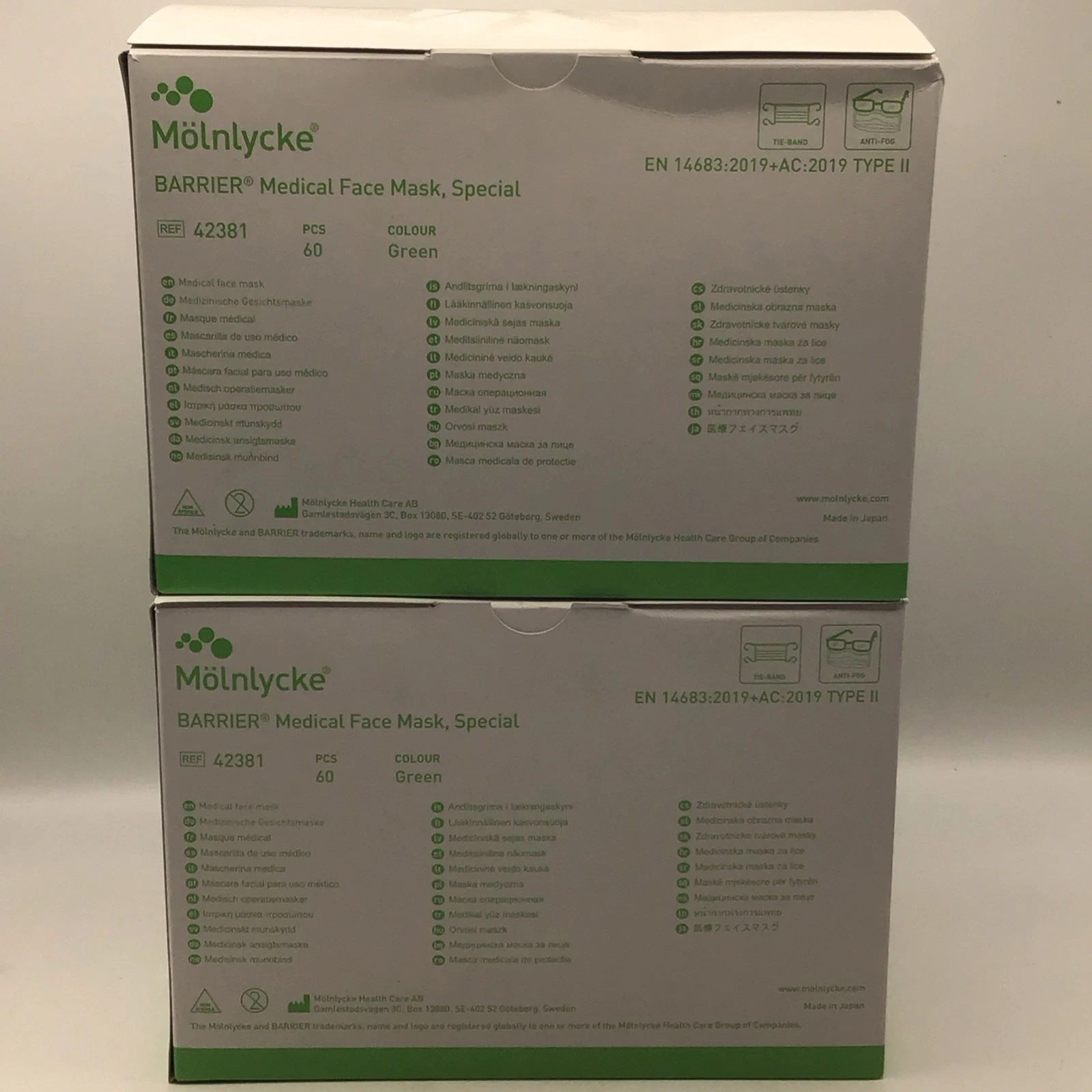 (2)60-Pack* Molnlycke Barrier Medical Face Mask Special Blue Type 2 II 42311 New