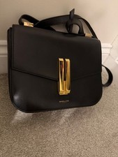 DEMELLIER Womens Vancouver Gold Hardware Leather Shoulder/Crossbody Bag Black