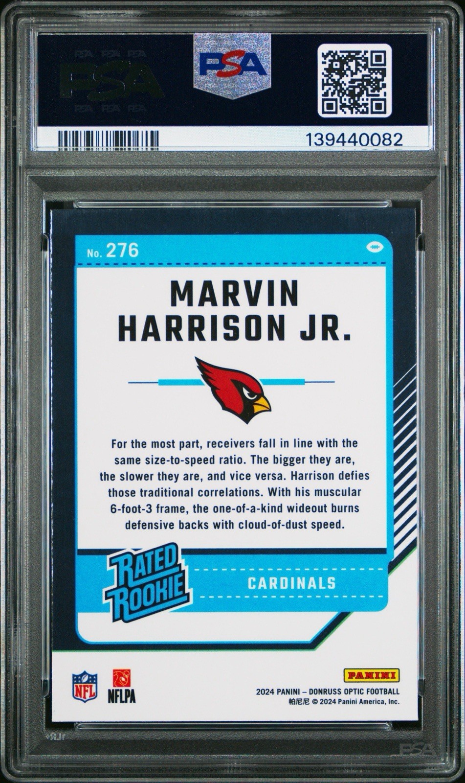 2024 Donruss Optic #276 Marvin Harrison Jr. RC PSA 8 NM-MT view 2