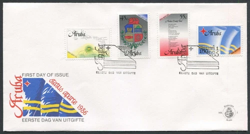 Colonies D72 Netherlands Aruba 1986 FDC 3v Coat of Arms Hymn Flag