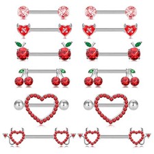 14G Nipple Rings for Women 316L Stainless Steel Heart,Butterfly,Moon,Devil,Fl...