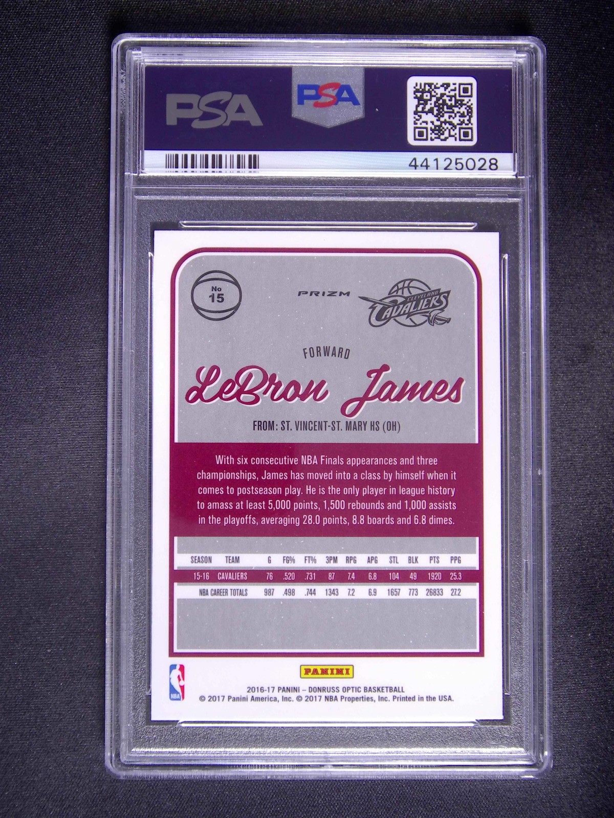2016-17 Panini Donruss Optic LeBron James #15 Holo PSA 10 view 2