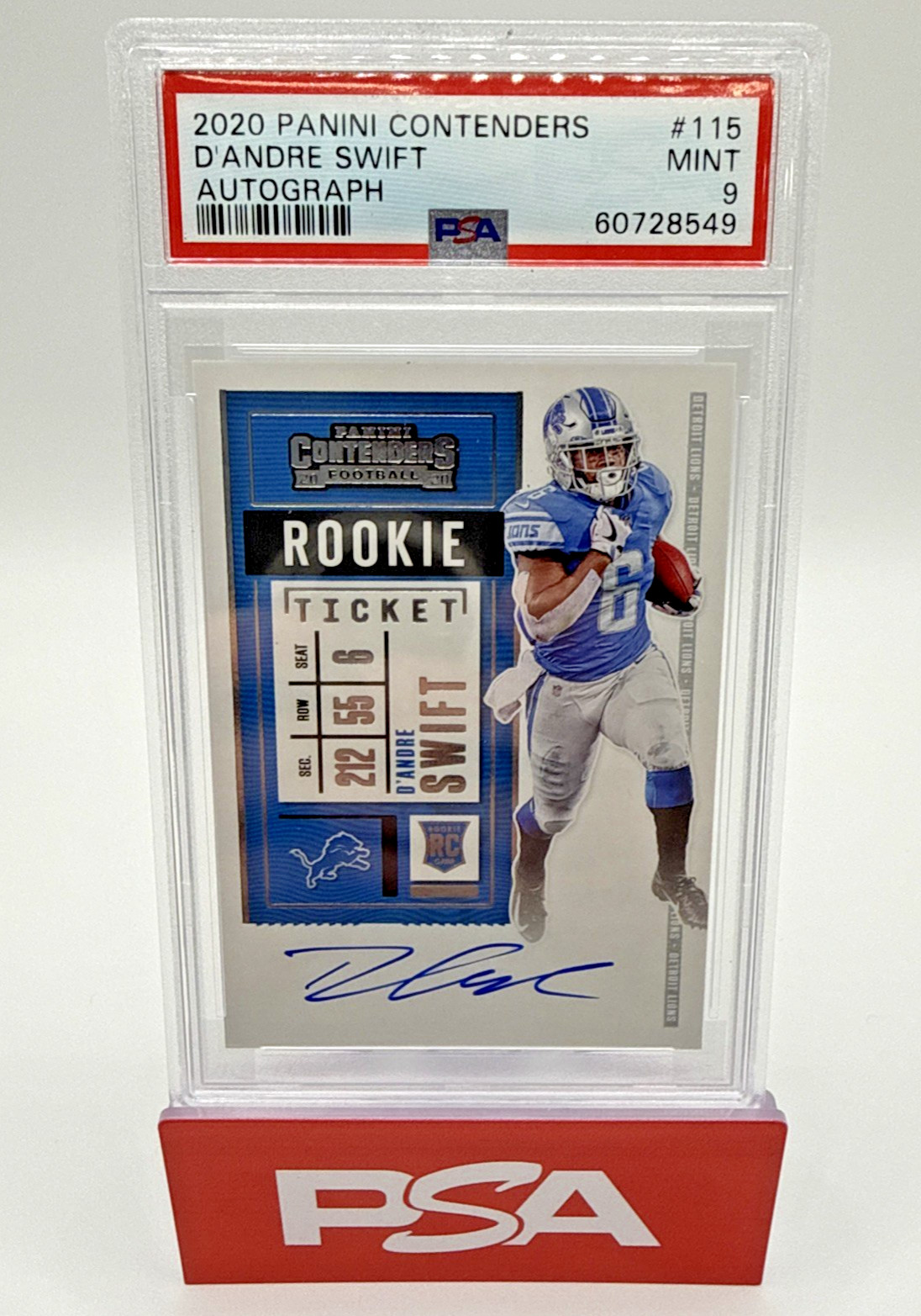2020 D’Andre Swift Panini Contenders Rookie Ticket  On Card AUTO RC PSA 9