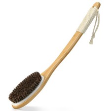 Bamboo Shower Brush with Curved Long Handle, 16.7 Inches Exfoliating Back Scr...