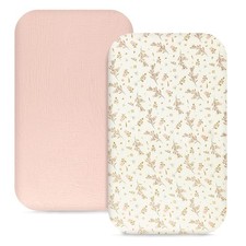 2 PCS Pink Flower Muslin Fitted Bedside Sleeper Bassinet Sheet Soft Mat