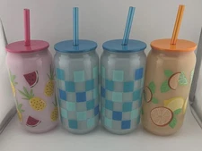 Mainstay Plastic Drinking Tumbler Mixed Set of 4 with Lids and Straws 16 Oz New
