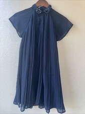 French Connection Youth Girl's SZ 12/13 Dress Navy Blue Pleated Flower Beading