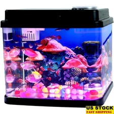 Portable 1 Gallon Fish Tank Ultra Quiet LED Aquarium Decorative Starter Kit New