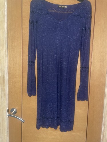 Biba, Biba Vintage Navy Blue Beaded Sparkle Dress Tunic Size 10 Excellent Condition
