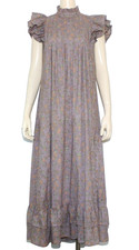 NWOT Victoria Dunn Purple Orange Green Jasmine Cotton Ruffled Maxi Dress Sz S/XS