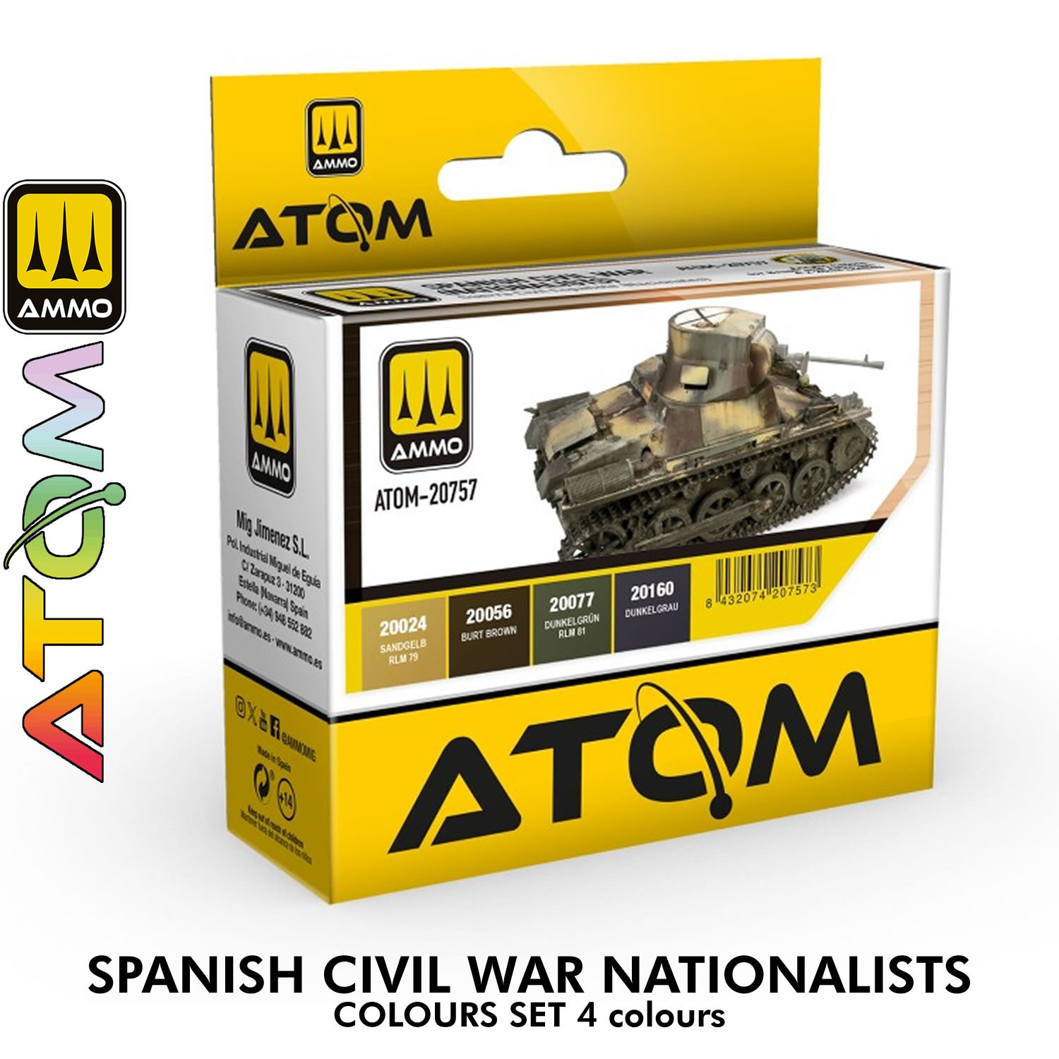 SPANISH CIVIL WAR NATIONALISTS Set 4 20ml Acrylic Paint Ammo ATOM20757