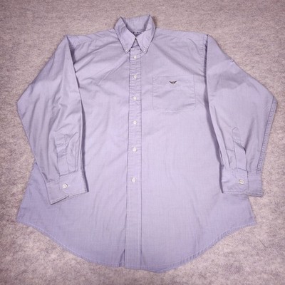 VTG Emporio Armani ITALY Made Large Button Up Shirt Long Sleeve Blue Gray 41/16