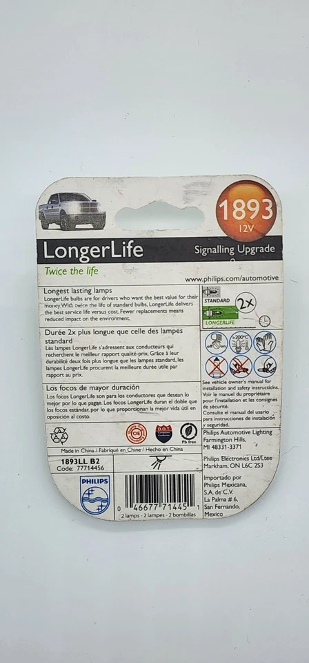 Philips 1893LLB2 Panel de instrumentos de larga duración Lámpara Bombilla 1893 - PACK DE 2 Foto 2 de 3