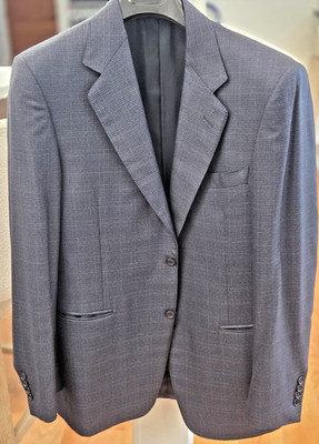 Canali Men's Sport Coat 38R Blue/Brown Windowpane Silk Wool Blend Italy 48R EU