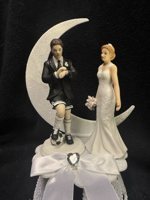 Soccer / Football sport Fan Ball  Bride Wedding Cake Topper Groom Top