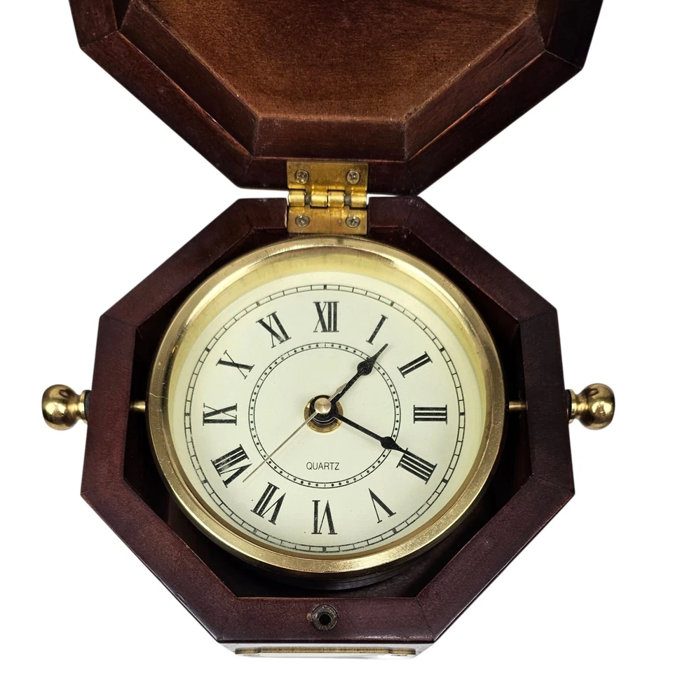 Bombay Company 1994 reloj octágono madera sobremesa números romanos cuarzo latón acento Foto 2 de 4