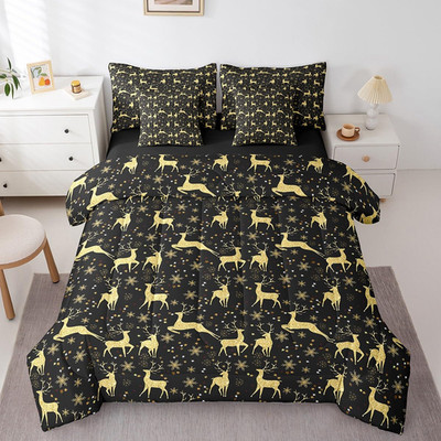 Erosebridal Elk Deer Bed In A Bag 7 Pcs Queengolden Deers Comforter Set For