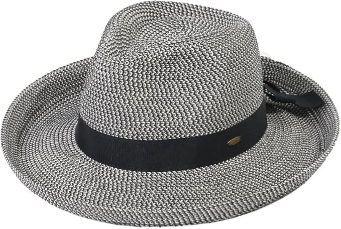 C.C. Exclusives Tan Black Fedora Sun Hat Beach Pool Panama Hat Vacation bucket