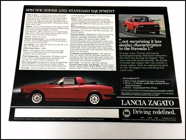 1981 Lancia Zagato Original Car Sales Brochure Catalog - Poster Beta Foto 4 de 4