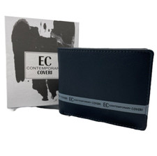 Portafoglio Uomo Blu pelle rettangolare firmato +tasche portamonete ripiegabile.