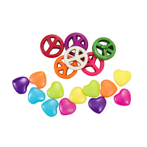 Multicolor Peace Sign & Love Heart Plastic Charm Beads Kid Craft Loose Mixed Lot