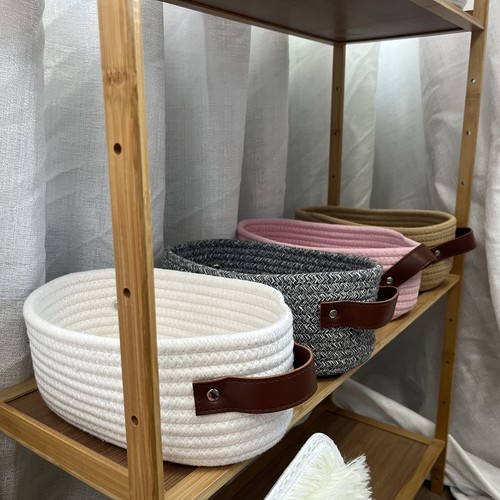 Small Woven Basket Cotton Rope Storage Tiny Oval Basket for Nursery Kids - Picture 2 of 8