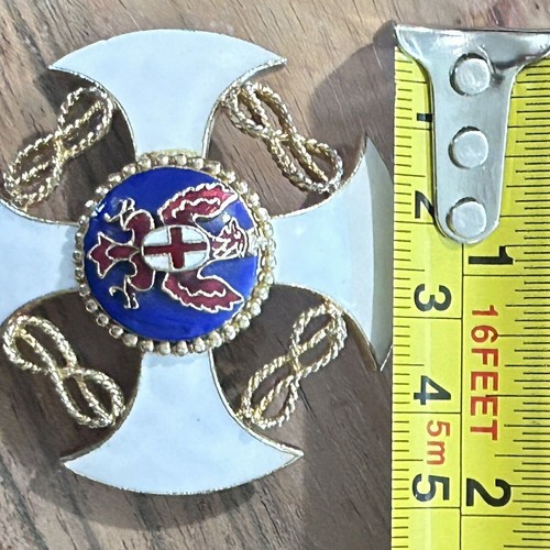 Rare Vintage Coro Maltese White Blue Gold Tone Cross Pendant Brooch 2" Read - Picture 6 of 20