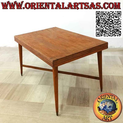 Tavolo antico rettangolare stile "anni 70" in legno antico di teak (120*80) - Foto 5 di 6