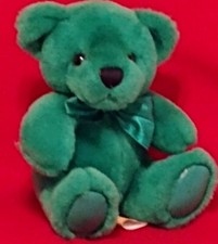 FIRST  MAIN Green Teddy Bear Plush 7" Soft Nose Paws Ribbon Bow Holiday Bear