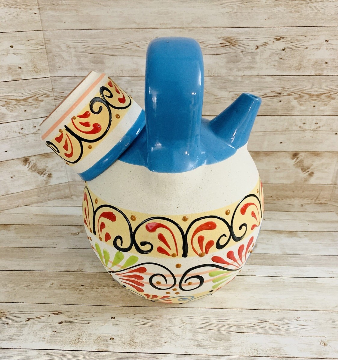 Mexican Clay Pottery Water Jug Decanter with Cup Garrafon De Barro