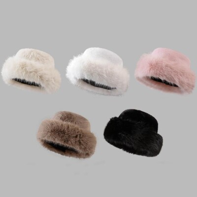 Winter Faux Fur Ushanka Hat Russian Style Warm Fluffy Bucket Cap Peicees Winter Faux Fur Hat for Women Girls Cossack Russian  main image 3
