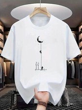 Men's 100 Cotton Summer Loose Fit Moon Landing Printed Comfortable T-Shirt