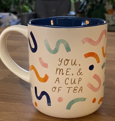 OPALHOUSE YOU,ME, & A CUP OF TEA  2 Sided Whimsical Blue Interior 16 Oz Mug Cup