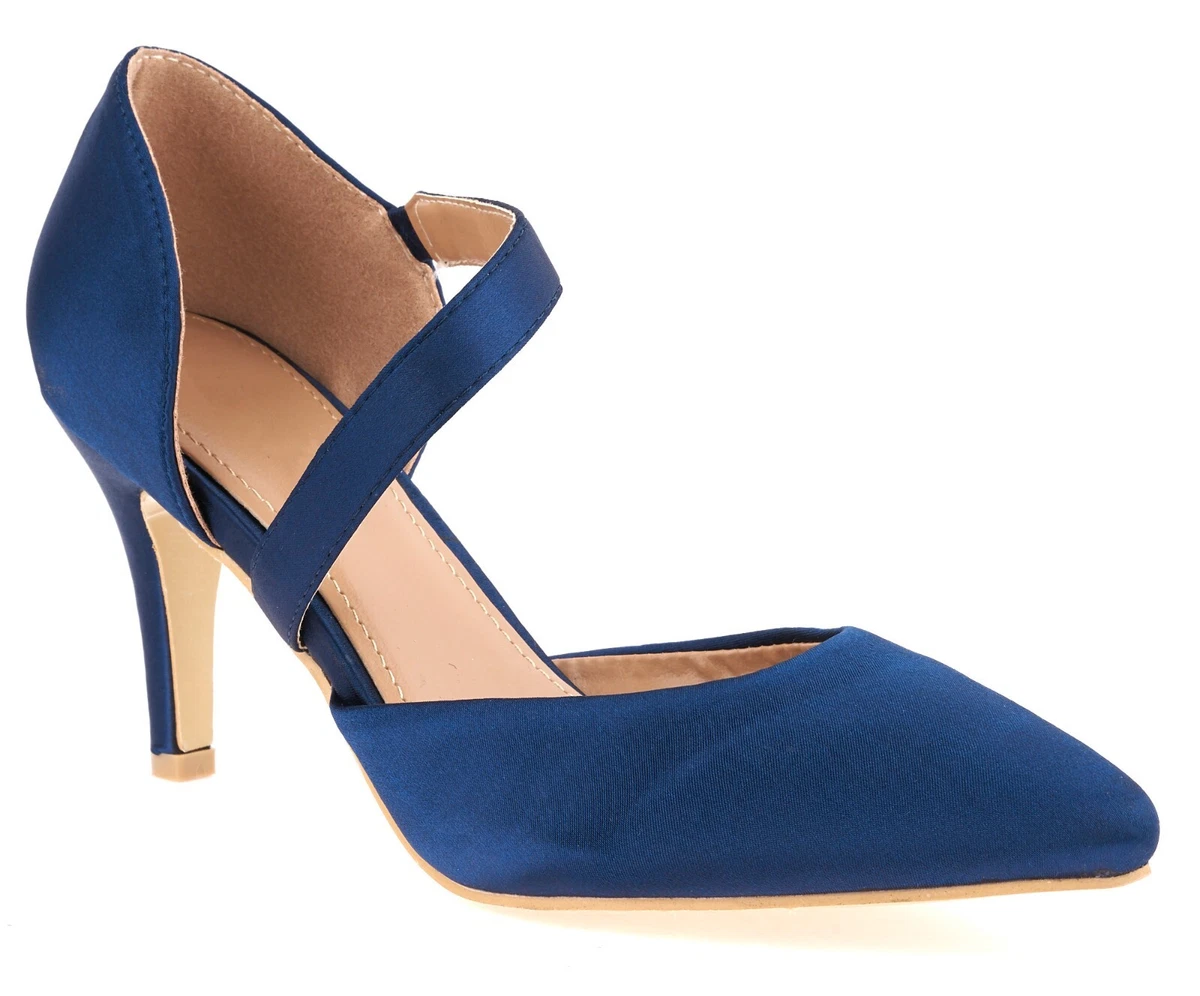 Navy satin cheap wedding shoes