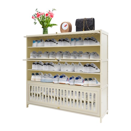 White Shoe Cabinet 7-tier Shoe Cabinet With Flip-up Doors For Entryways Bedrooms - Picture 7 of 22