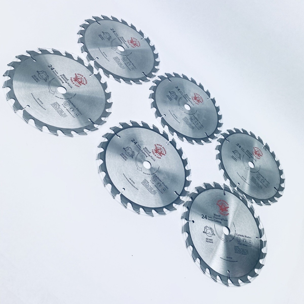 sawada59.4 LOT OF 6 IRON SHARK 03-0725 CARBIDE BLADES 24 TEETH 7-1/4