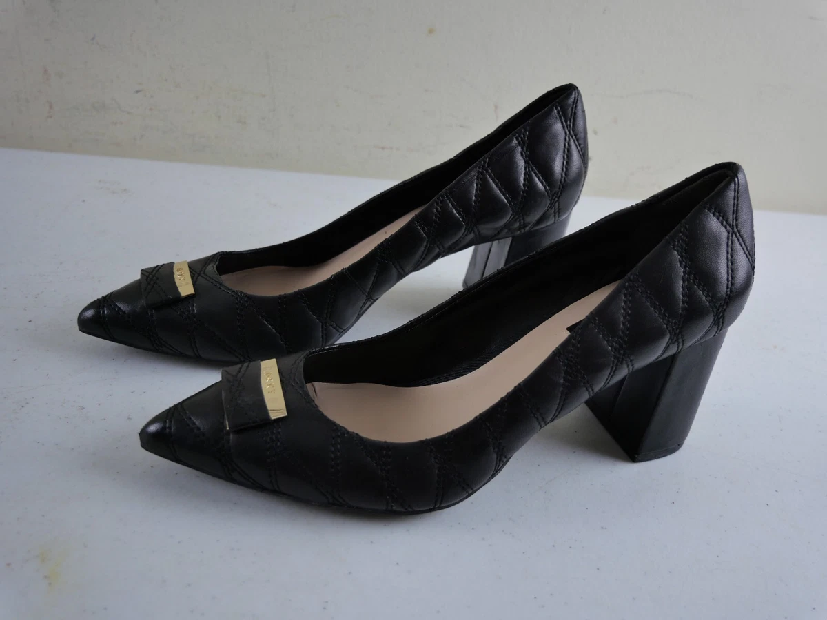 DKNY Women s 7 M Black Quilted Leather High Heel Shoes Pumps Gold