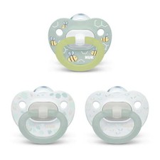 NEW NUK Orthodontic Pacifier 0-6 Month Value Pack of 3 Green Bees Glows In Dark