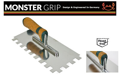 MonsterGrip Notched Trowel SSteel 6mm Grout Spreader Cork Handle Made In Germany