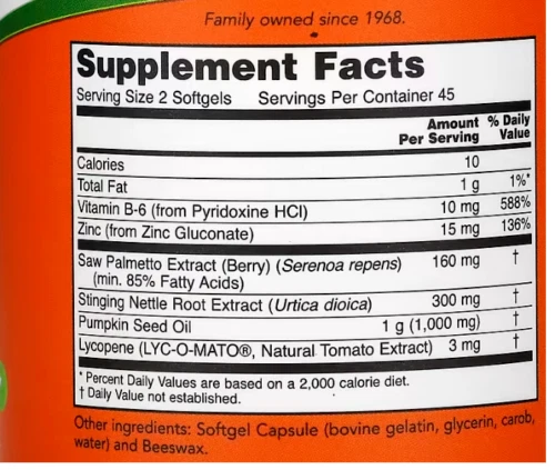 Ahora Soporte de próstata Estandarizado Saw Palmetto, Ortiga Licopeno 90 geles Foto 2 de 2