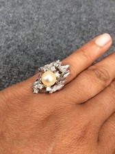 Beautiful vtg Modernist brutalist sterling Silver 925 pearl ring size 6