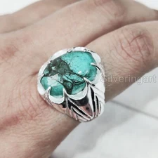 TIBETAN TURQUOISE DECEMBER BIRTHSTONE 925 STERLING SILVER ARABIC HEAVY MANS RING