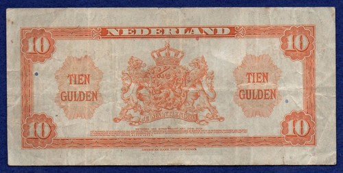 Netherlands 1943 10 Gulden Banknote (Ref. b1539) - Picture 2 of 2