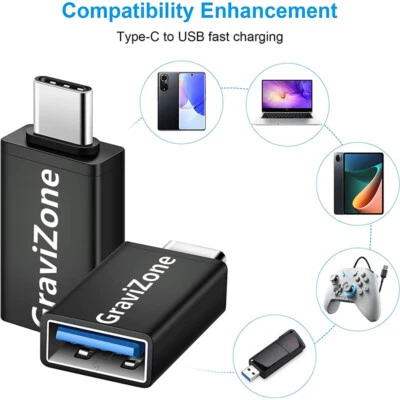 GraviZone Adattatore USB-C a USB-A Femmina 3.0 OTG Stick MacBook Samsung Xiaomi
