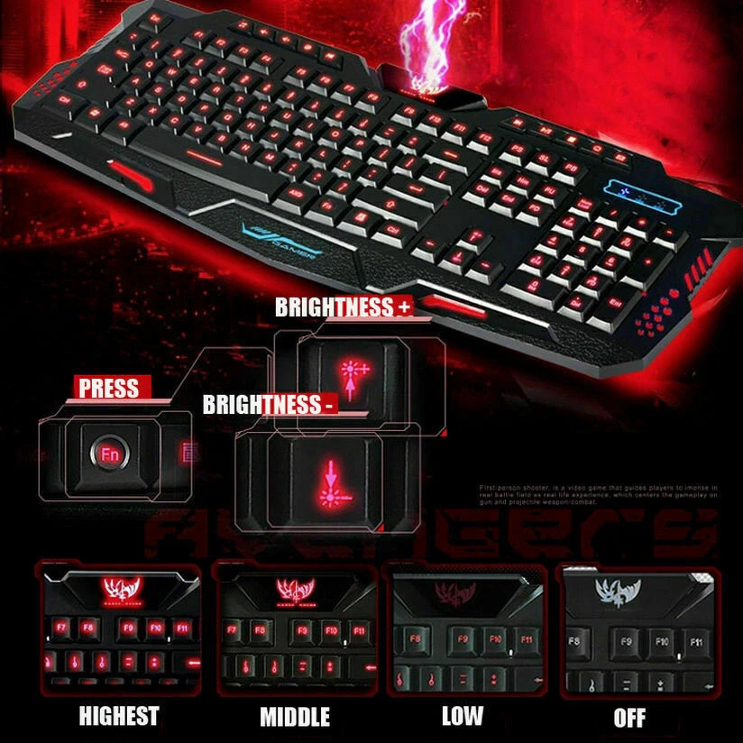 LED Wired PC Computer Gaming Keyboard & Mouse Set Mechanical Feel Light Backlit - Image 2 of 4