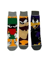Looney Tunes Crew Socks 3-Pair Marvin Taz Daffy Duck Unisex Cartoon Gift Set.