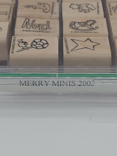 Stampin Up Merry Minis Set of 28 Christmas Holiday Wood Rubber Stamp Kit Retired - Picture 3 of 3
