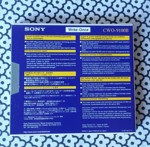 SONY CWO-9100B Magneto Optical Disk M.O. 9.1 GB WRITE-ONCE OPENED NEVER USED - Picture 2 of 3